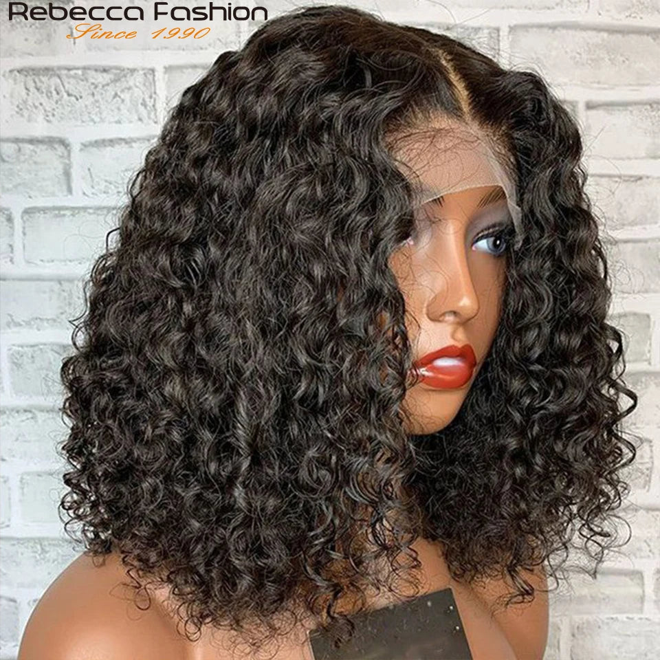 180D Short Cut Deep Wave Bob Lace Wigs Lace Front Human Hair Wigs Brazilian Bob Lace Front Wigs Deep Curly Lace Frontal Wig