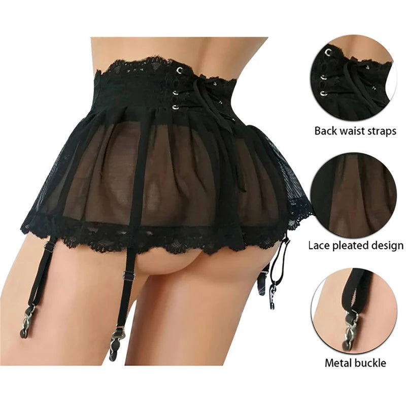 Lace Breathable Panties For Women Crotchless Lingerie High Waist Sexy Garter Belt G-string Female Mesh Transparent Underpants