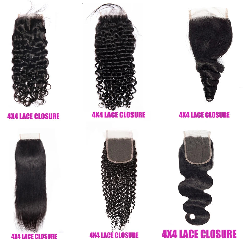 4x4 DEEP Wave Closure 12A Human Hair Brazilian Lace Closure Curly Straight Body Water Wave Lace Closure Remy Human Hair Closure