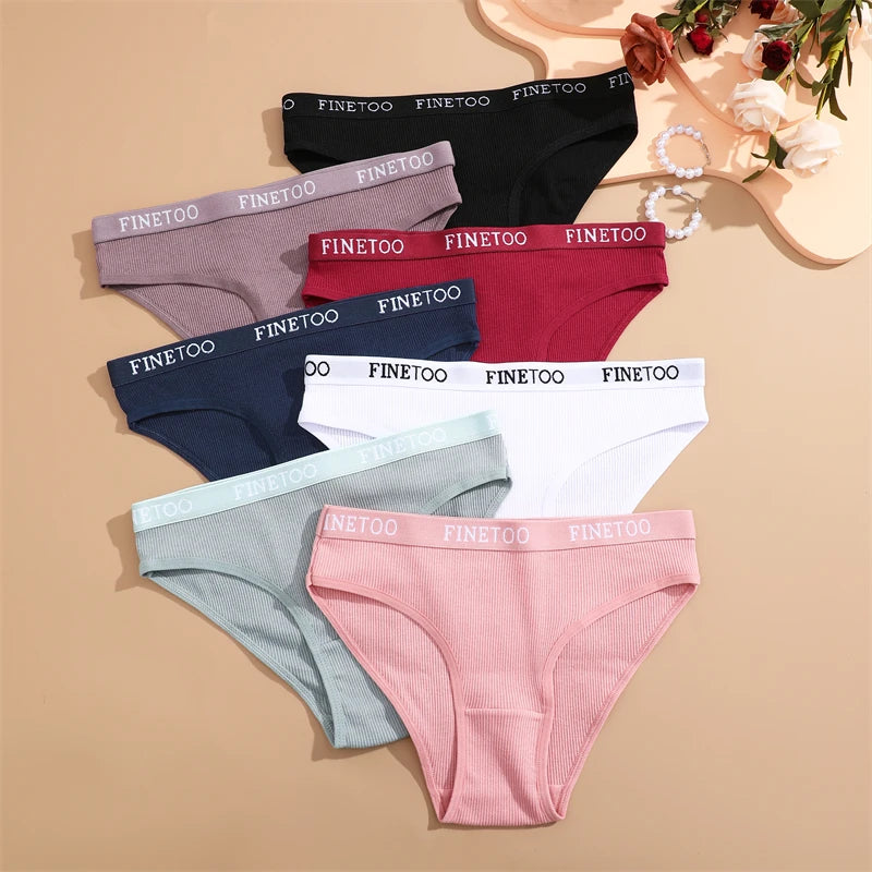 FINETOO 6Pcs Women Cotton Panties M-2XL Striped Underwear Letter Belt Briefs Female Low Waist Lingerie Stretchy Solid Lingerie