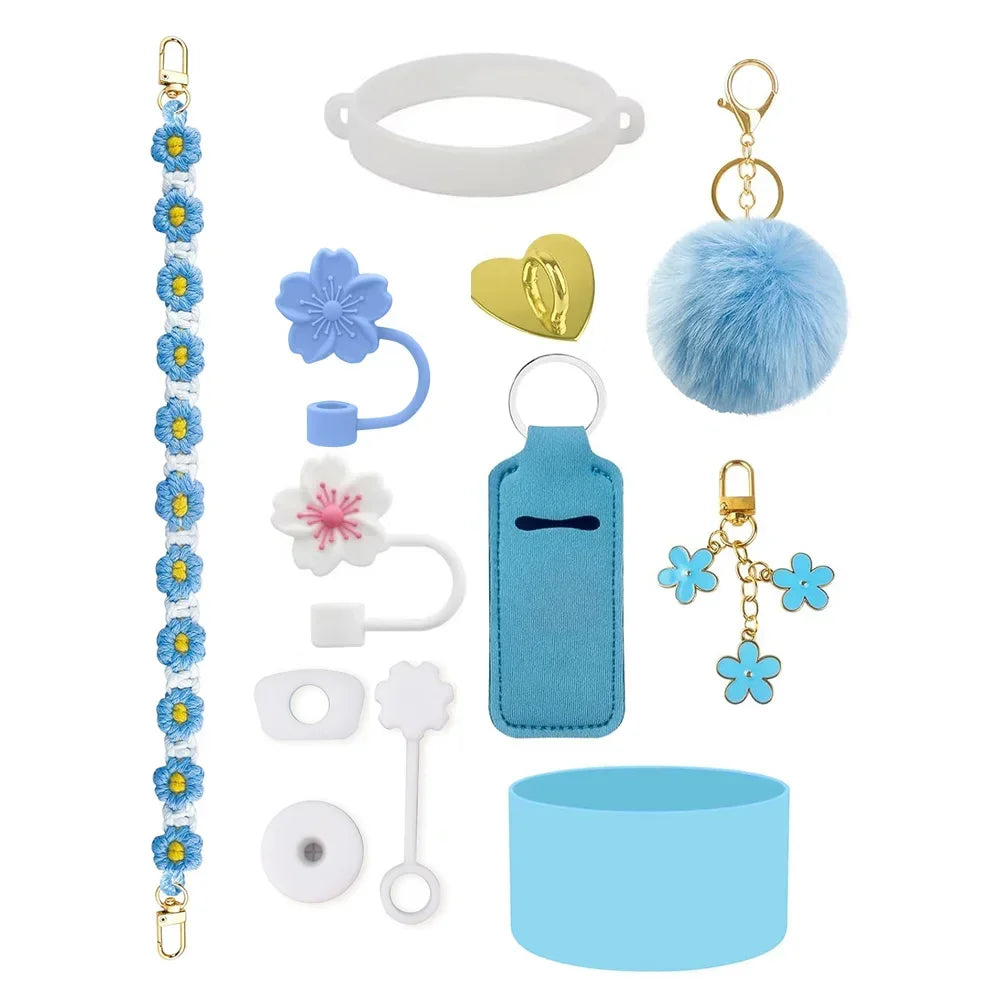 12PCS Accessories for Stanley Cup 30oz 40oz Tumbler Water Bottle Handle Strap Straw Toppers Keychain Charms Silicone Cup Boot