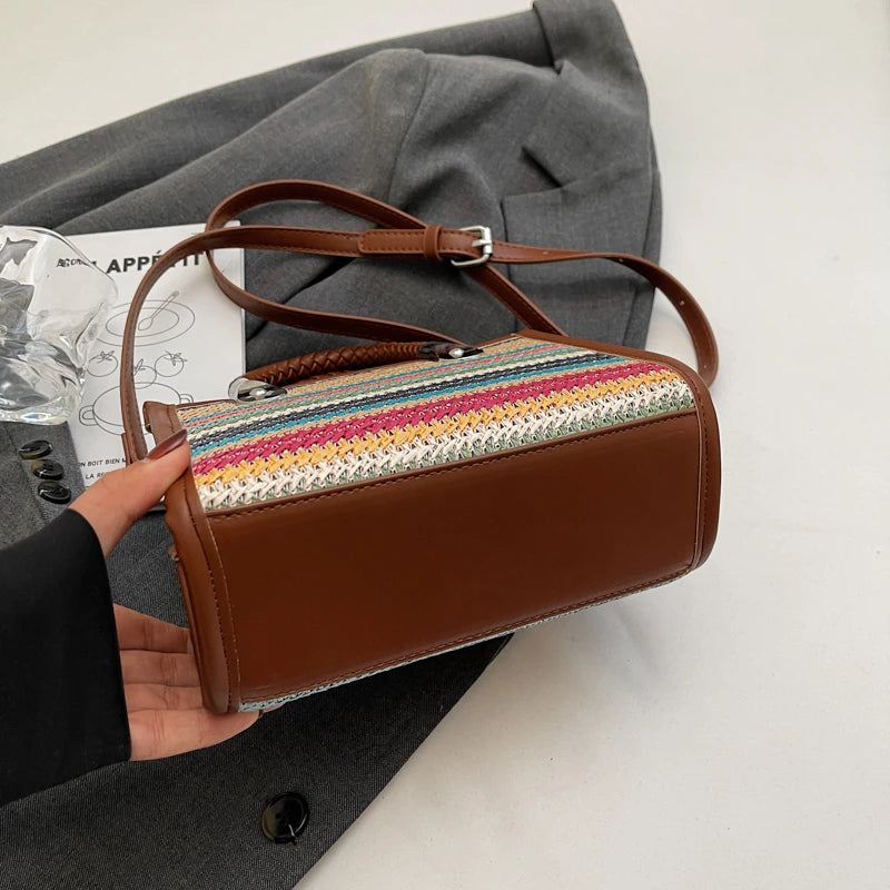 Designer Women Shoulder Bag Fashion Woven Handbag Purse Small Square Crossbody Bags 2025 Brand Straw Tote Bag Classic Ladies Bag