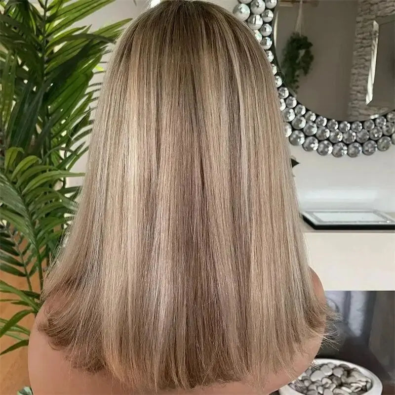 Short Bob Human Hair Wigs Ombre Blonde 13x6 Virgin Hair Wig With Bangs