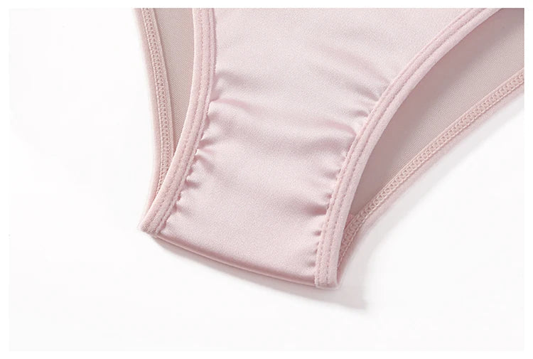 Meet'r Sexy Tempting Underwear Panties Lingerie French Satin Lace Ice Silk Transparent Knit Low Waist Triangle Briefs for Women