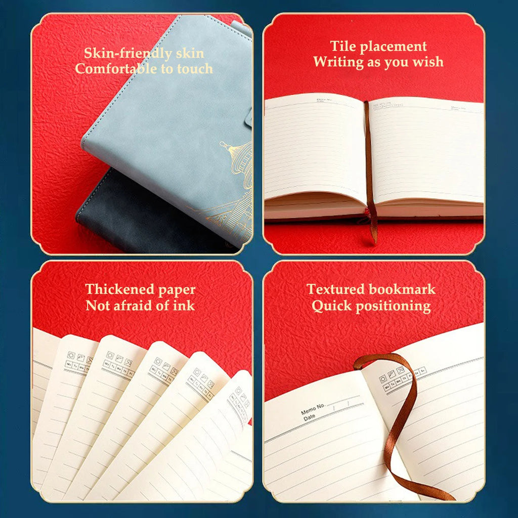 A5 Chinese Style Leather Planner Notebook Simple Thickened Enclosed Iron Buckle Suitable for School Students and Office Use