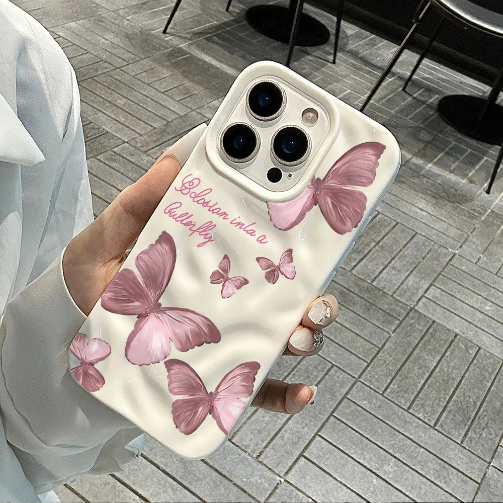 Luxury Butterfly Pattern Candy Color Phone Case For iPhone 17 Pro Max 16 17 14 13 Pro Max 13 12 11 Plus ShockProof Fashion Cover