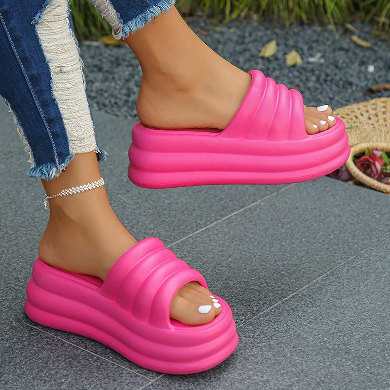 Women's Chunky Platform Slippers Summer Comfort Soft Thick Bottom Slides Woman for Sandals 2024 Open Toe Non-slip Beach Shoes