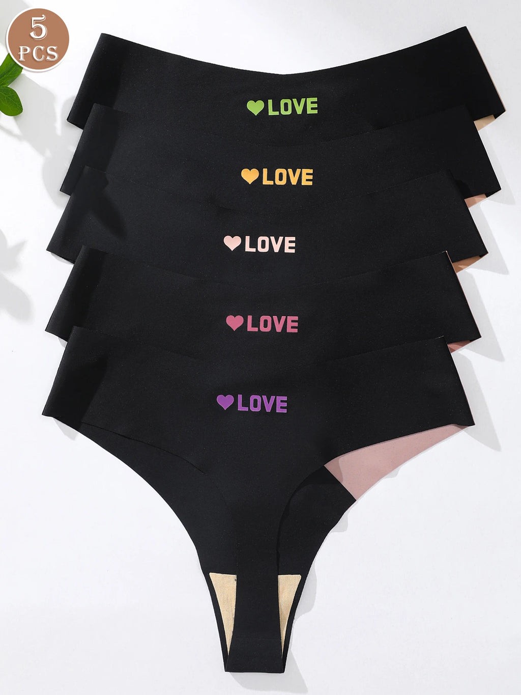 5pcs Women Low-Waist Triangle Panties Color Block Comfortable Soft Sexy