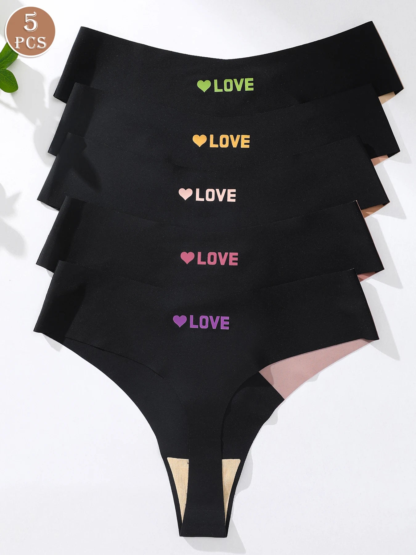 5pcs Women Low-Waist Triangle Panties Color Block Comfortable Soft Sexy