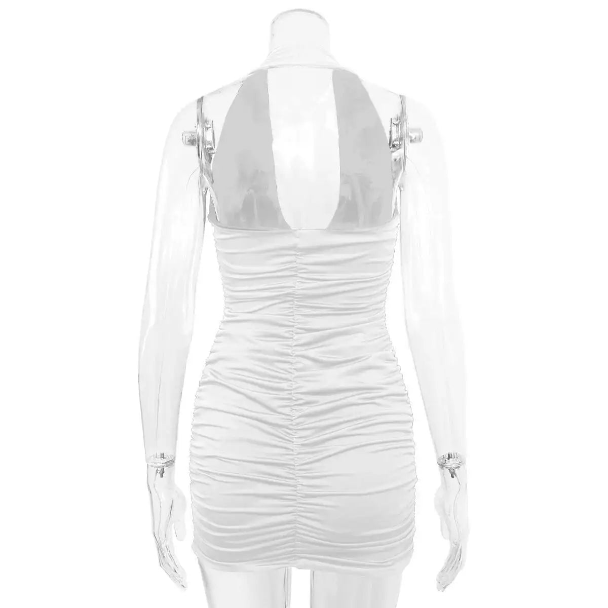 Sexy Deep V Evening Party Sleeveless Backlss Dress Summer Short White Halter Dresses Women Tight Club Mini Dress Clubwear TNP8
