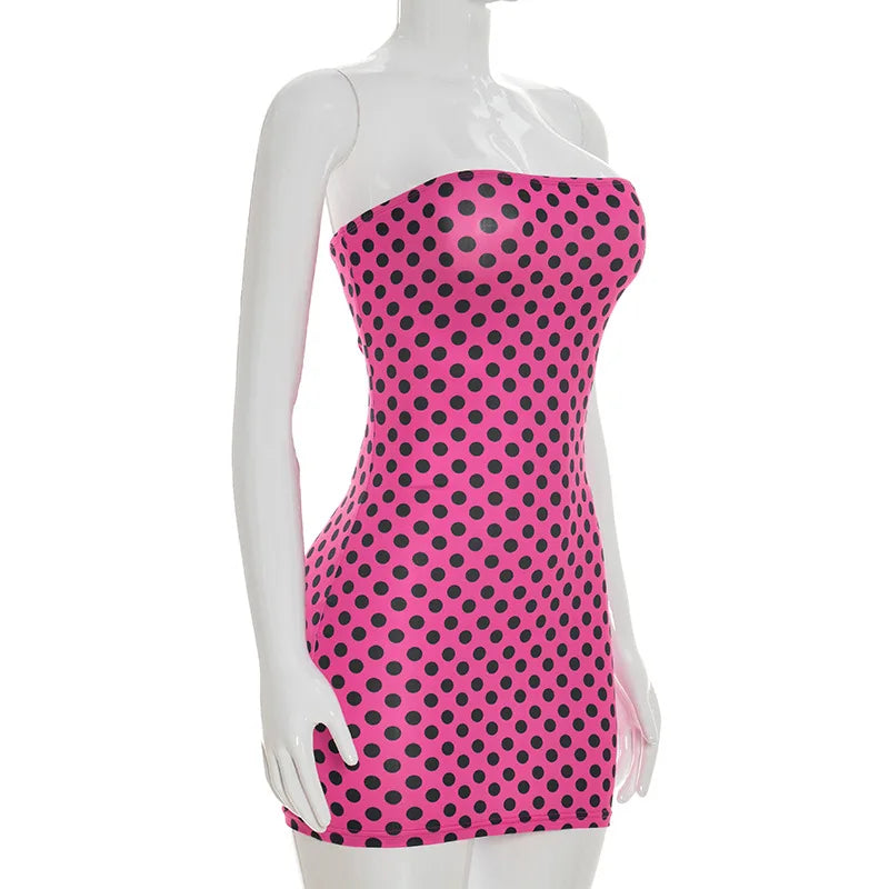 Sexy Strapless Backless Mini Dress Women Dot Print Party Club Y2K Clothes Bodycon Summer Off Shoulder Sleeveless Dresses Outfit