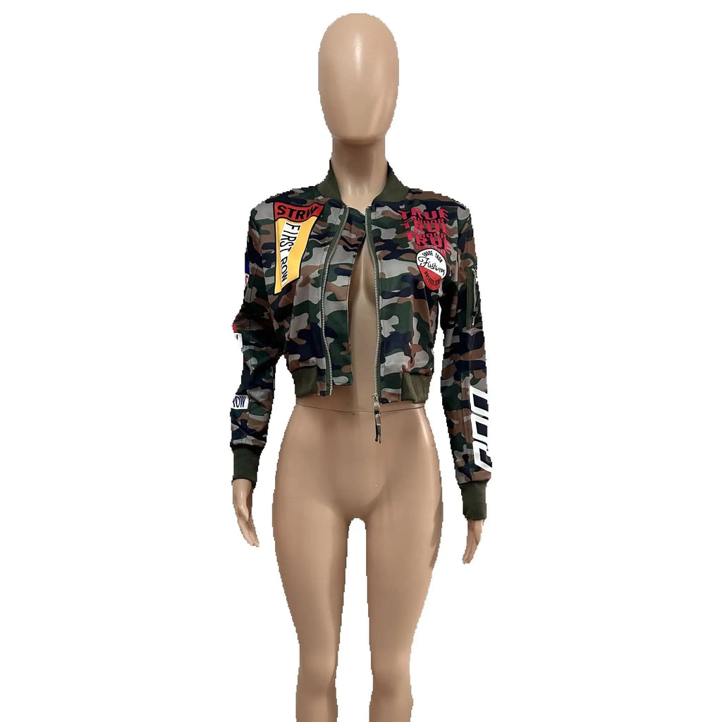 Thin Cropped Fashion Camo Jackets Women Varsity Baseball Coats Y2K Streetwear 2024 Fall Trend Clothes Camoflage Jackets Coats