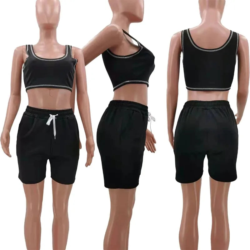 Casual Workout Sets 2 Piece Outfits for Women 2025 Sport Crop Tank Top High Waist Yoga Shorts Leggings Lounge Wear Tracksuit