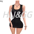 HLJ Summer New Letter Print Ribber Bodycon Mini Dresses Women Round Neck Sleeveless Slim Vestidos Fashion Y2K Streetwear BR 2026