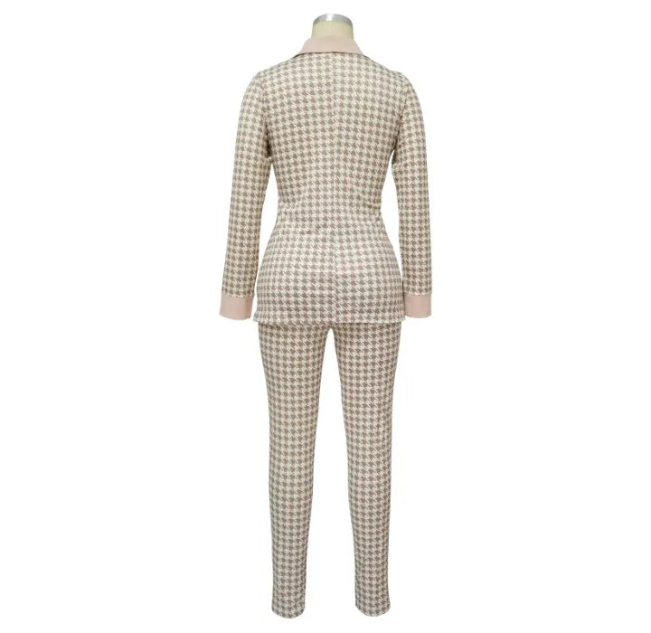 Sexy Two Piece Suit for Women Blazer and Pants Set Print Long Sleeves Coats and Trousers Streetwear Female Autumn Winter 2023