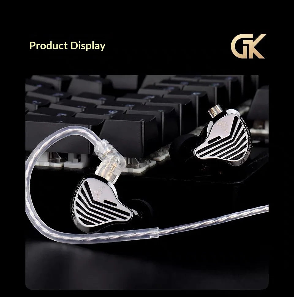 GK KUNTEN Dynamic Drive Headphones HIFI Heavy Bass Earbuds Sports Metal Headphones Detachable Eeadphones 2PIN KZ Zenith ED Gift
