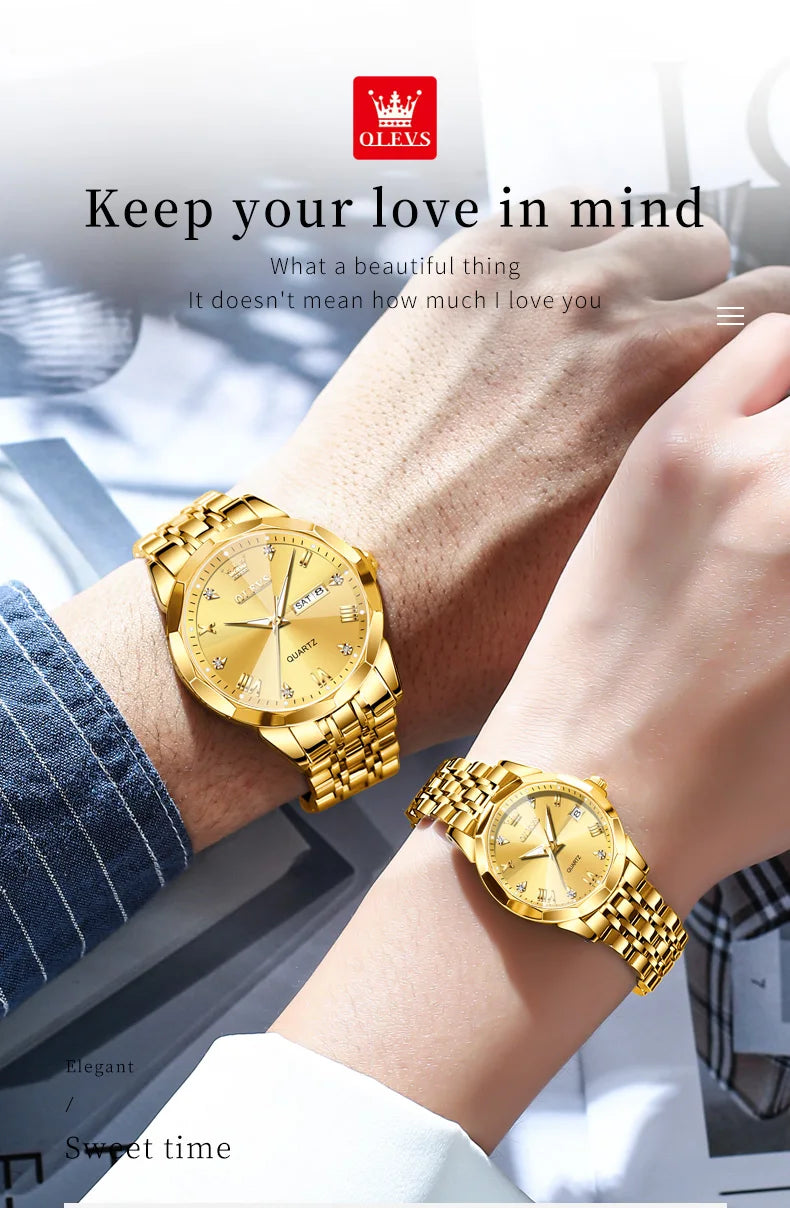 OLEVS 9931 Watch For Men Women Roman Scale Quartz Couple Watch Rhombus Mirror Auto Date Wristwatch Luxury Waterproof Hand Clock