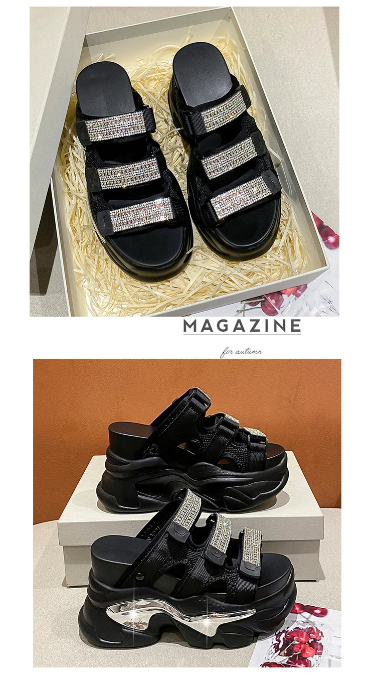 Summer Women Slippers Flip-Flops Ladies Beach Bling Chunky Shoes Wedge Heels Outside Sandals Woman High Platform Slippers 10.5CM