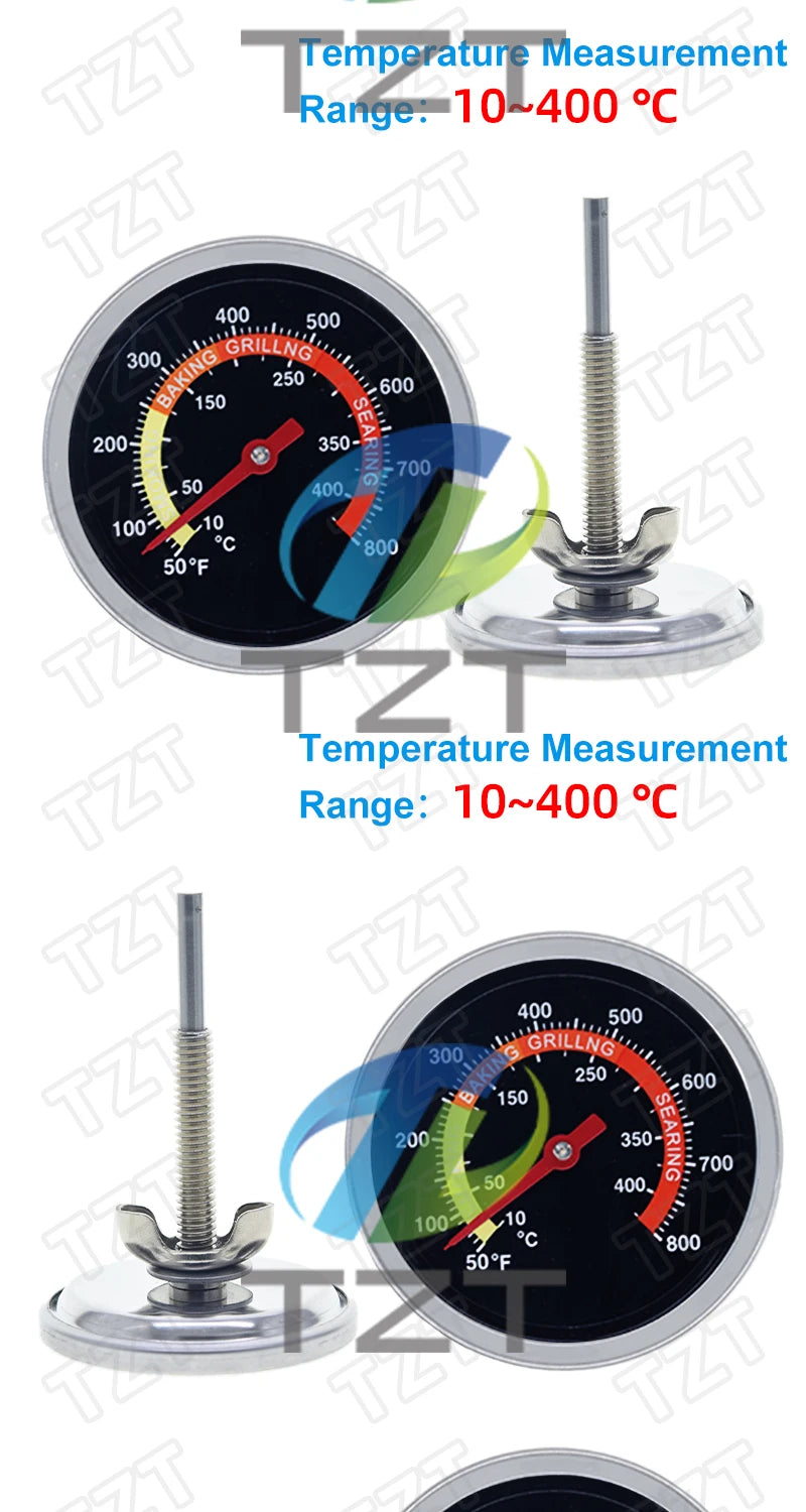 GREATZT 60mm Stainless Steel Pizza Oven Thermometer Baking Food Meat 10-400 Degrees Celsius Grill Barbecue Stove Thermograph