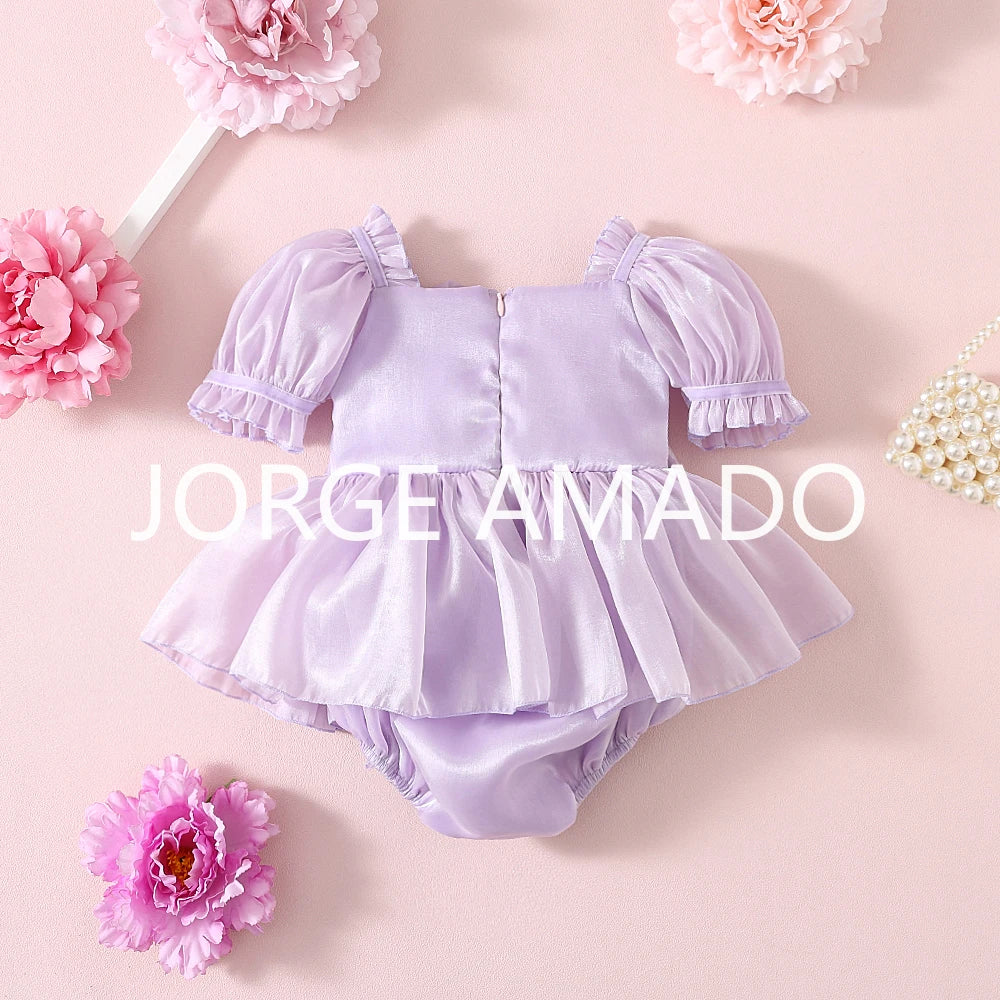 New Summer Bodysuit for Baby Girl Square Collar Sequined Large Bow Sleeveless Princess Jumpsuit Newborn Sweet Romper H1518