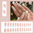 24Pcs Long Coffin French Fake Nails with 3D Butterfly Flower Rhinestones Handmade Press On Nail  Datachable Square False Nailtip
