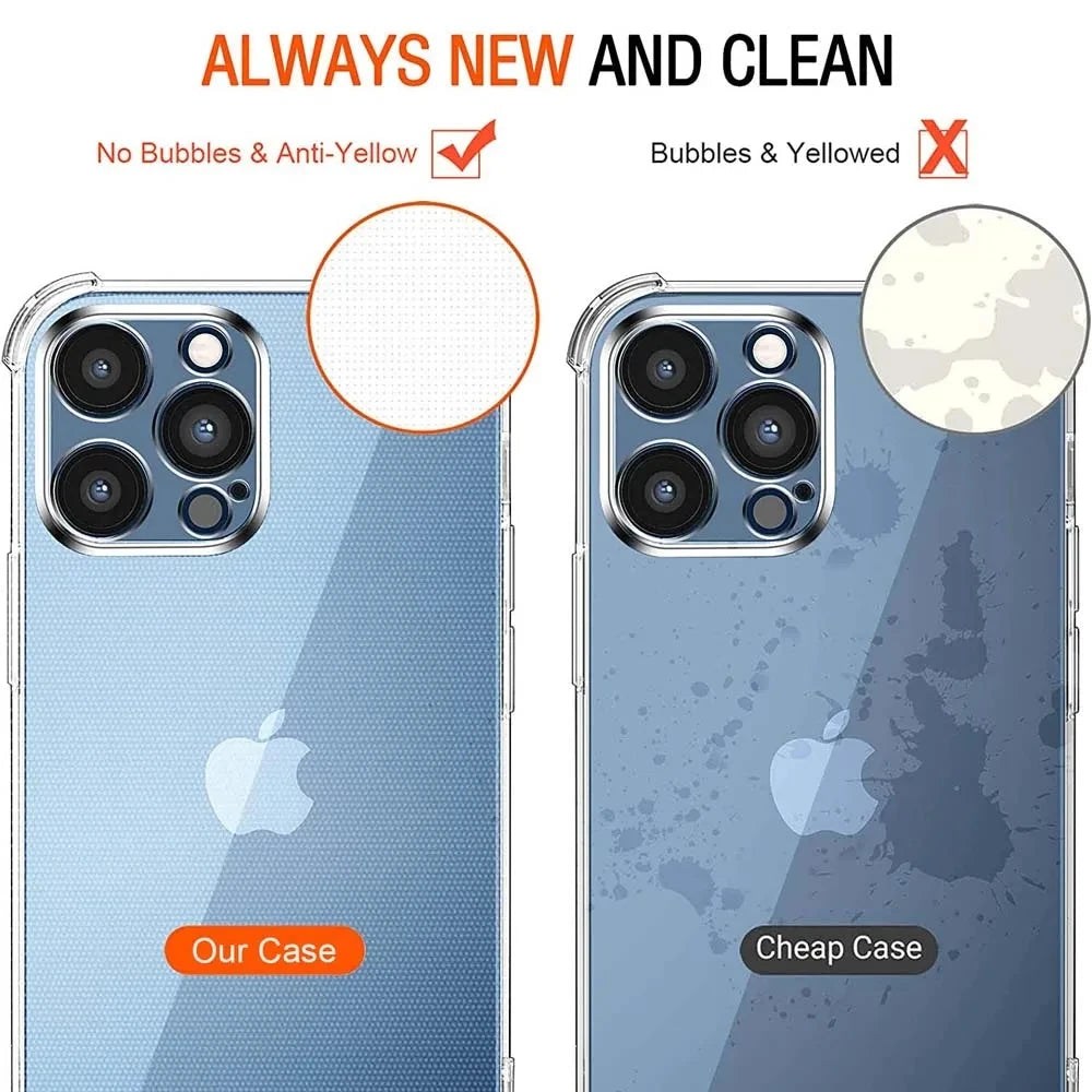 Luxury Shockproof Clear Phone Case For iPhone 17 16 15 13 12 11 14 Pro Max Mini XR XS 7 8 Plus Silicone Transparent Back Cover