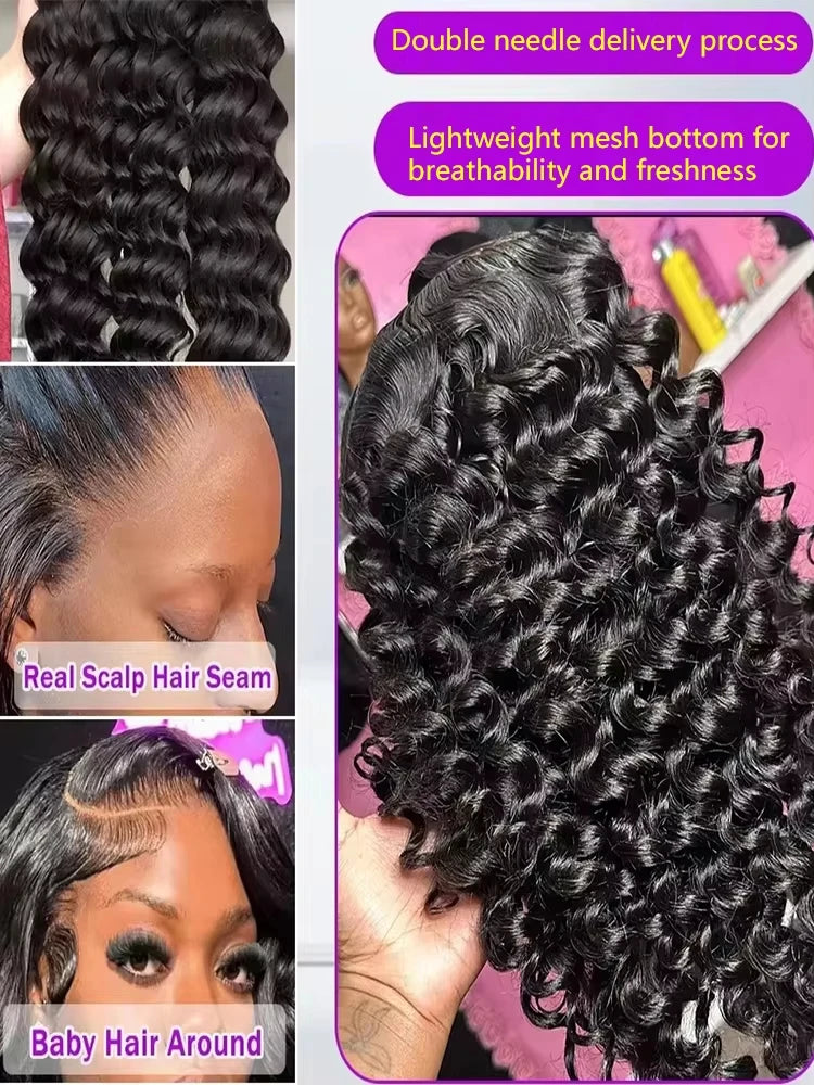 Lakeisha High Density Loose Wave HD 13x6 Lace Front Wigs Human Hair Black Raw Brazilian Deep Curly 40 Inch 13x4 Lace Frontal Wig