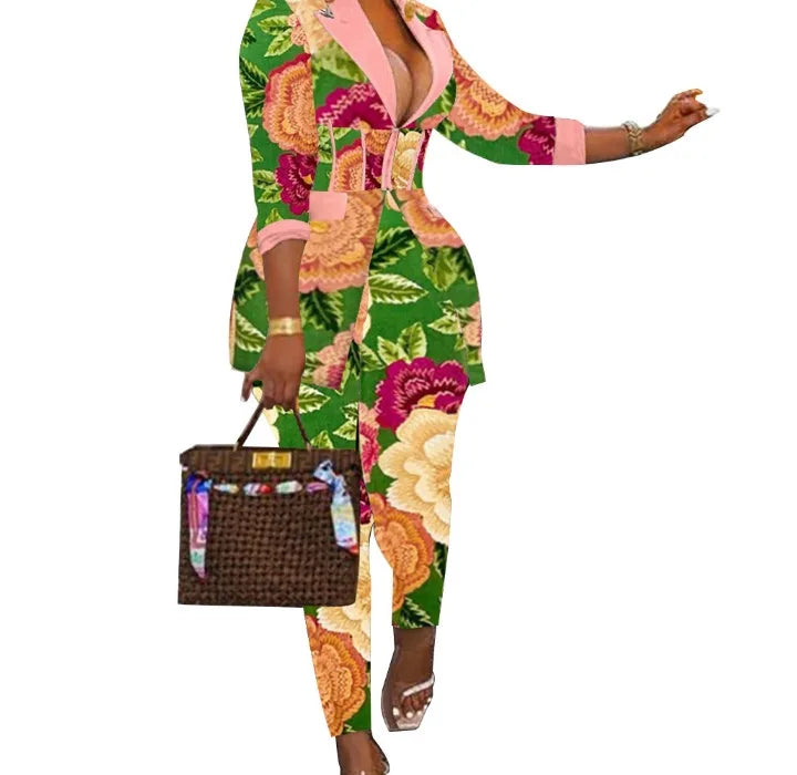 Sexy Two Piece Suit for Women Blazer and Pants Set Print Long Sleeves Coats and Trousers Streetwear Female Autumn Winter 2026
