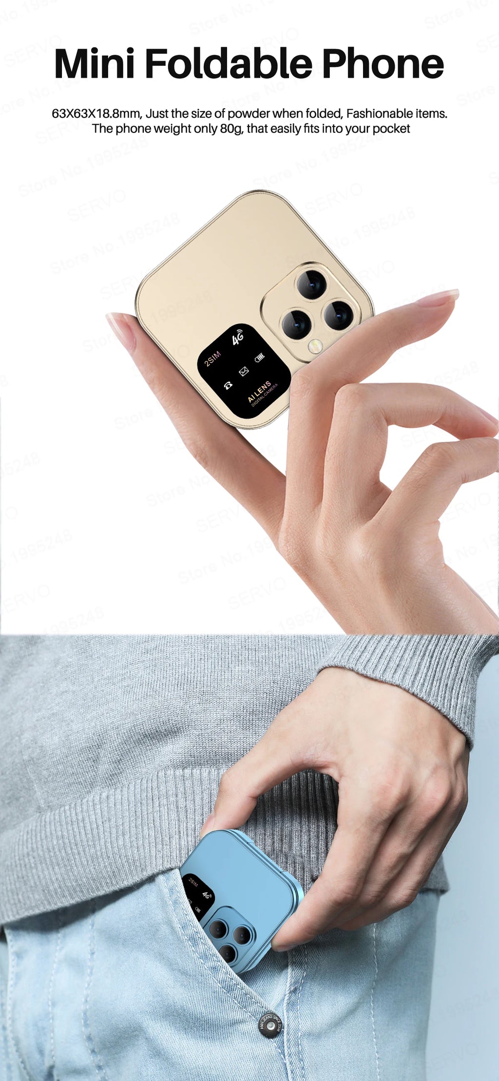 SERVO i16 Pro 4G LTE Mini Flip Mobile Phone Dual SIM Standby Call Recording Speed Dial FM Radio Blacklist Small Fold Cellphones