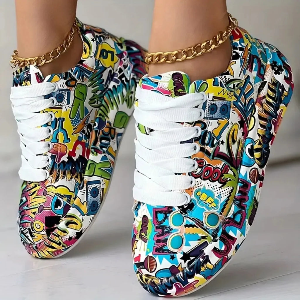 Women Sneakers Thick-soled Shoes 2025 New Summer Hand-painted Graffiti Shoes Outdoor Casual Women Sneakers