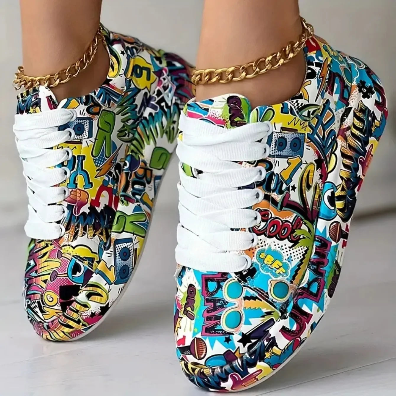 Women Sneakers Thick-soled Shoes 2025 New Summer Hand-painted Graffiti Shoes Outdoor Casual Women Sneakers