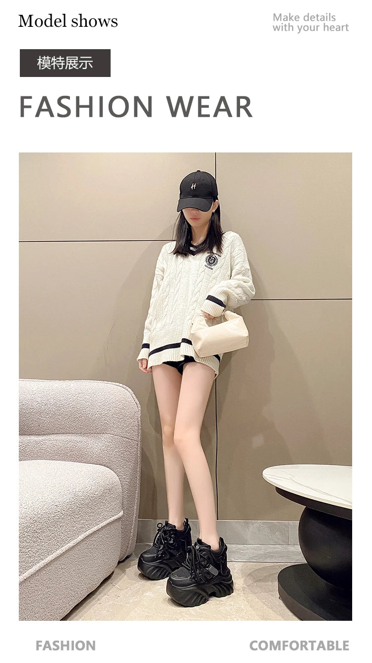 NEW Women Chunky Sneakers Internal 11CM High Platform Breathable Mesh Shoes Ladies Wedges Casual Shoes For Woman Sports Dad Shoe