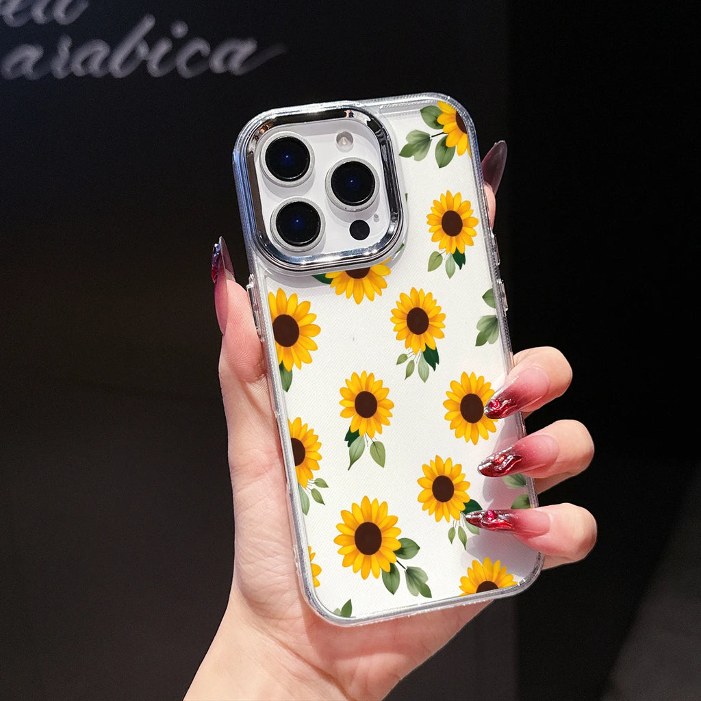 Sunflower Pattern Phone Case For iPhone 17 16e 16 15 14 13 12 11 mini Pro Max X XR XSMAX 8 7 Air Plus Transparent Soft Cover