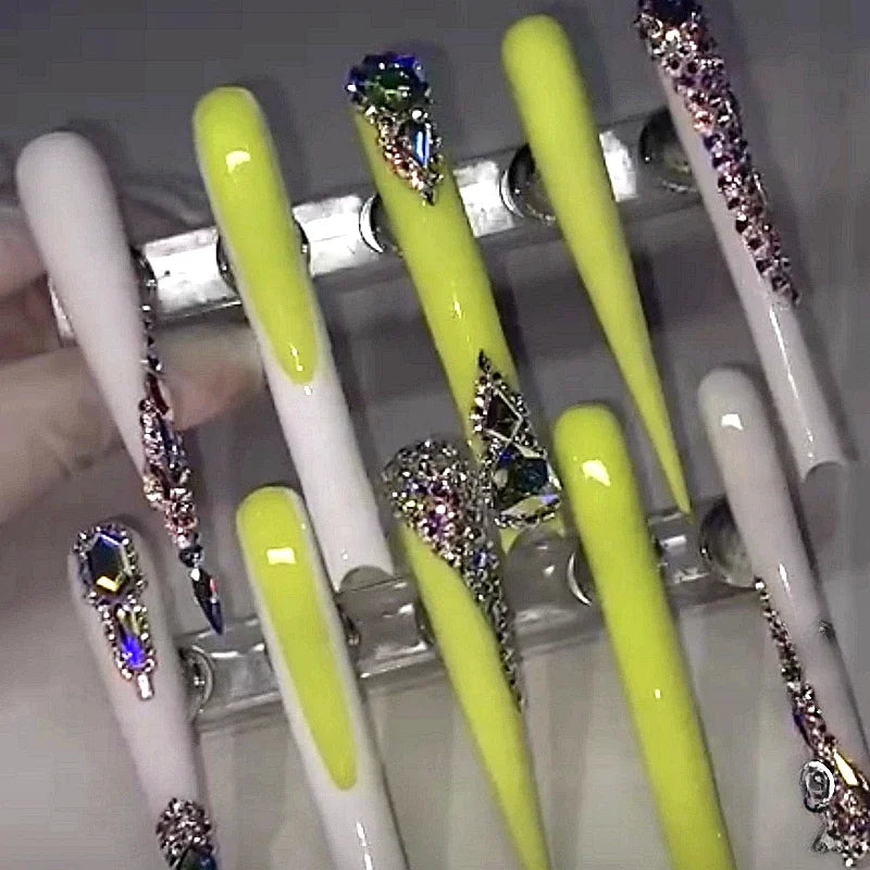 Handmade Crocodile Print Y2K Pink Custom XXXL Long Square Press On Nails Acrylic False Nail Tips Bling Fake Nail With Glue Party