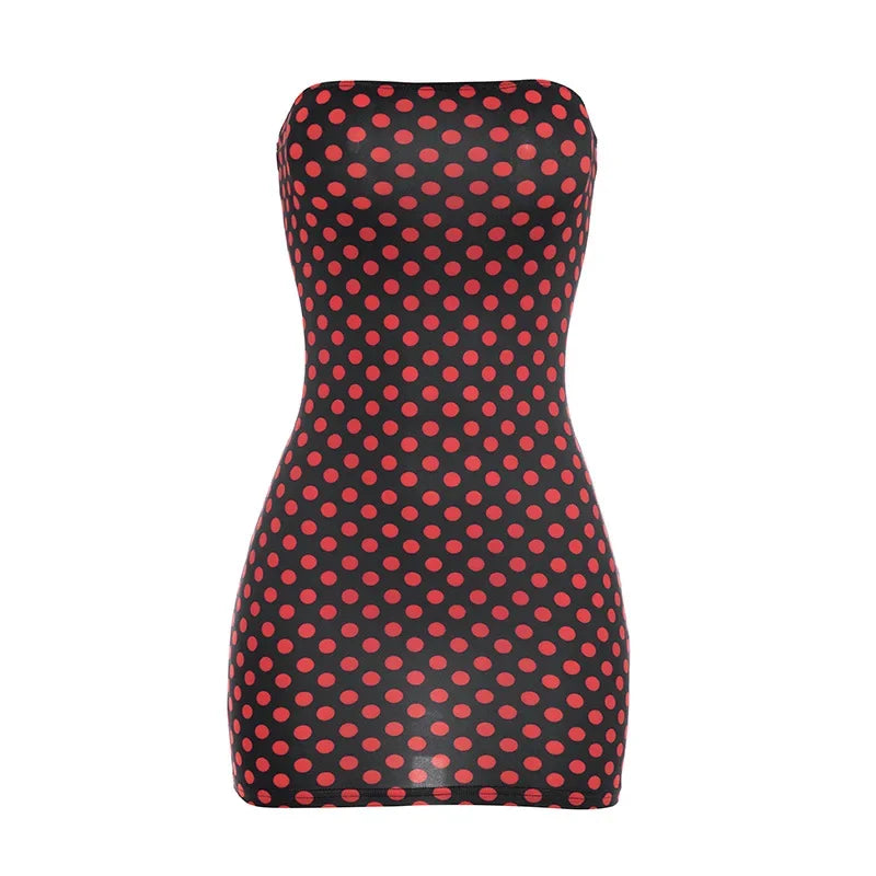 Sexy Strapless Backless Mini Dress Women Dot Print Party Club Y2K Clothes Bodycon Summer Off Shoulder Sleeveless Dresses Outfit