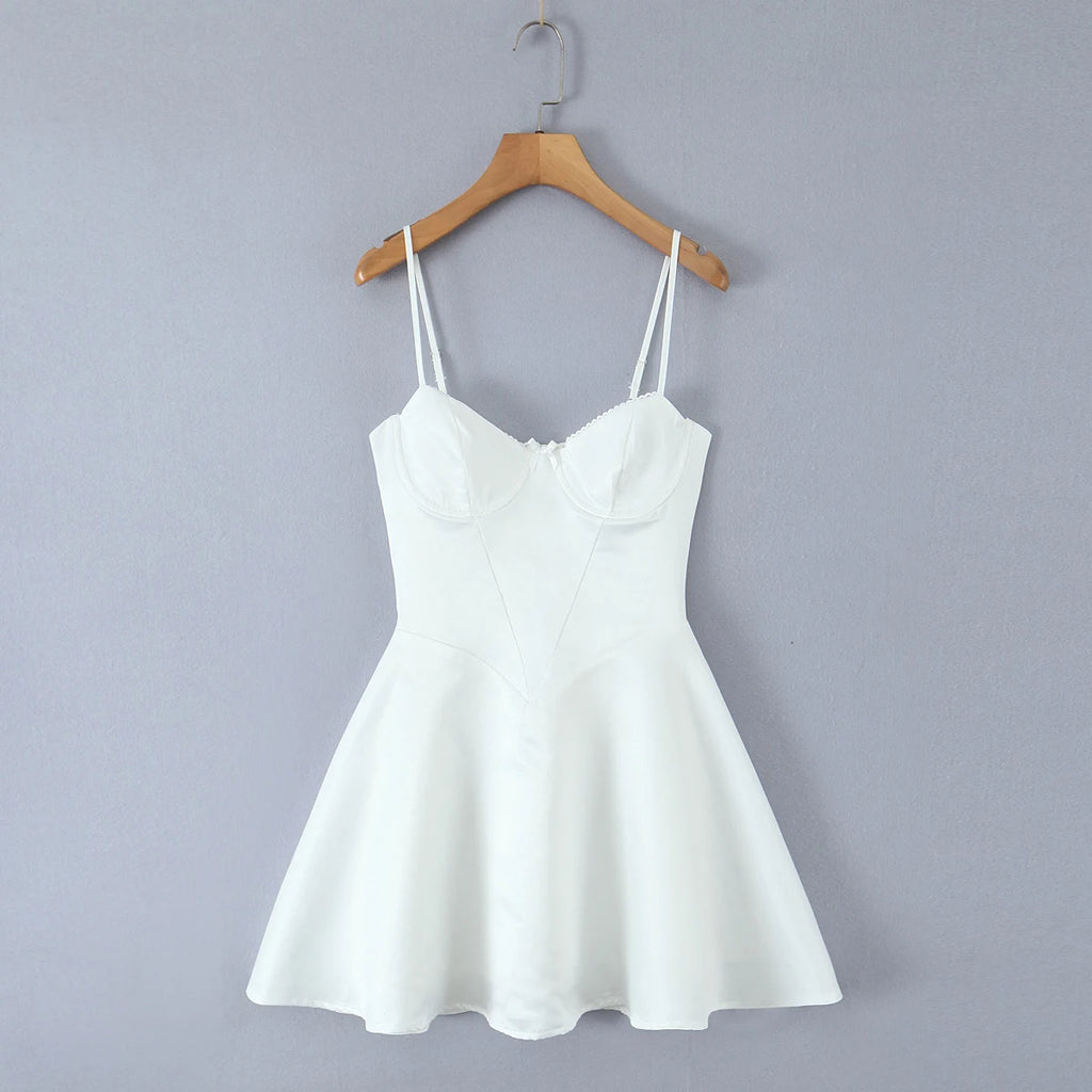 2025 Sexy White Wire Bra Corset Style Satin Sling Dress Women Slim Fit Low Waist Short Ball Gown Swing Dresses Femme Robe Red