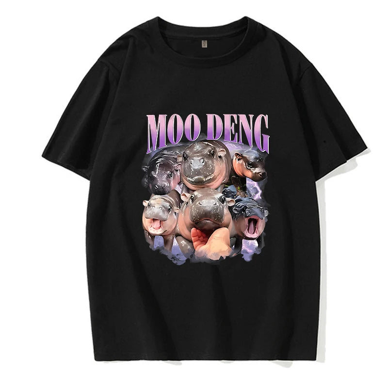 Kawaii Moo Deng Y2k T Shirt Funny Baby Hippo Tshirt Men Women Fashion Mange T-shirt Cartoon Harajuku Tee Tops Streetwear Clothes
