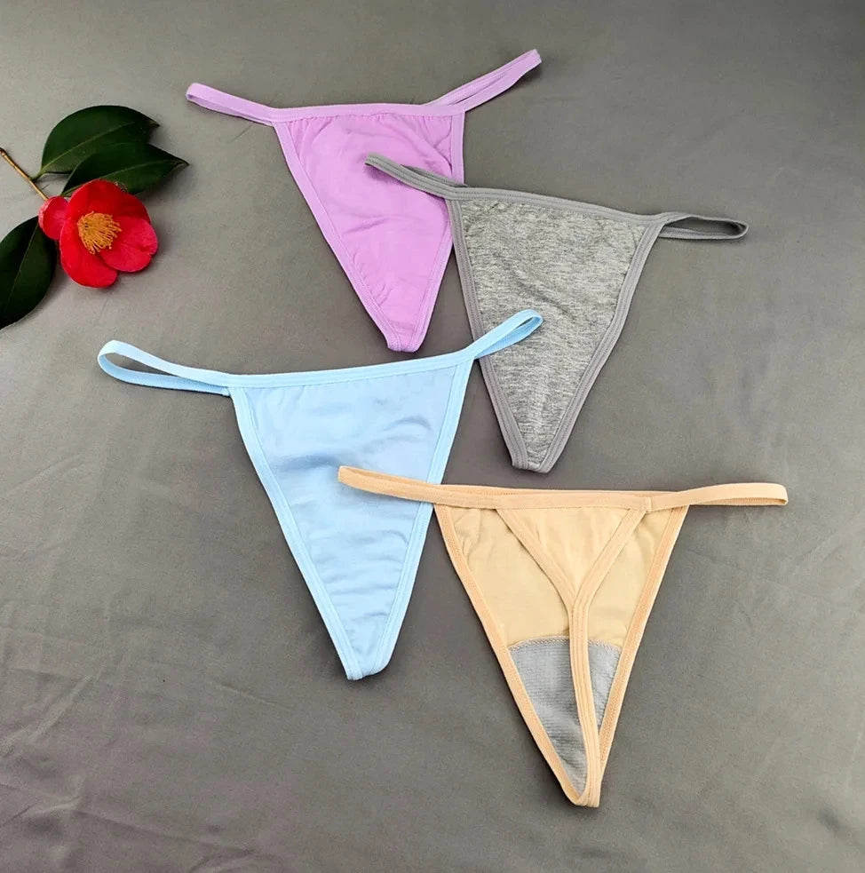 3 PCS Candy Color Cotton T-back Thong Women Pack Low Waist Thin Belt Ladies G-string Underwear Sports Sexy T-Pants