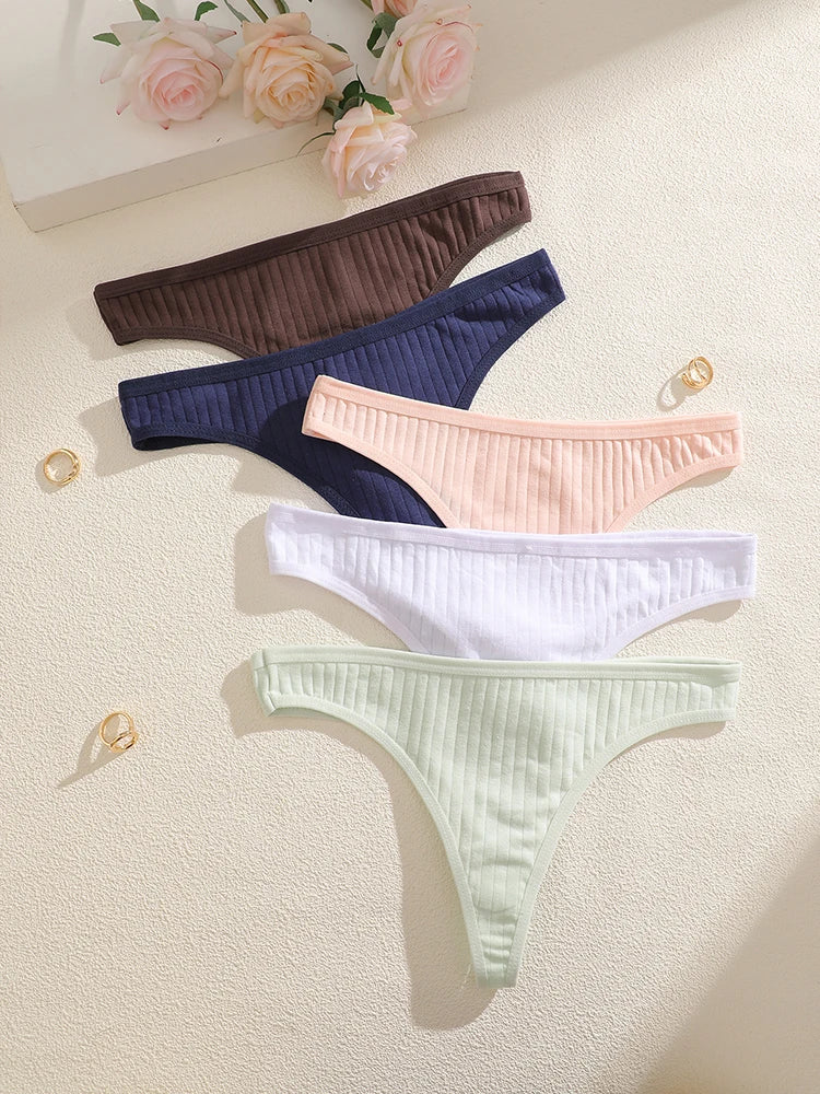 FINETOO 5PCS Sexy G-string Cotton Women Lingerie Panties Thong Female Underwear Sexy Pantys Underpant Girl Intimates Thongs S-XL