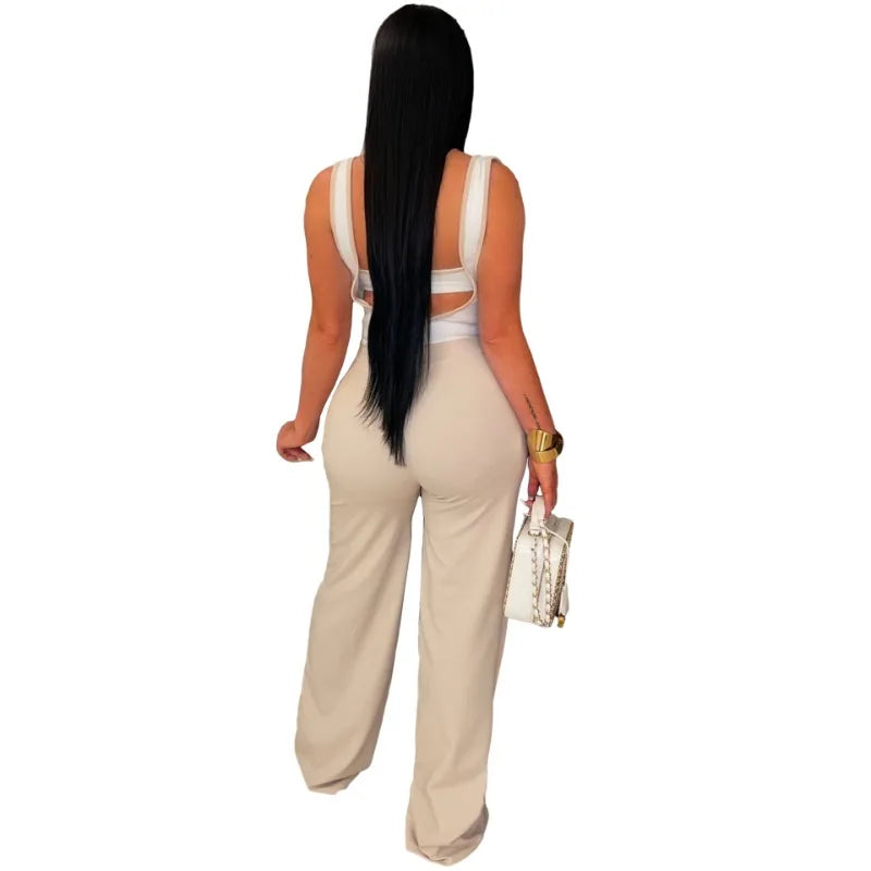 Elegant 2 Piece Sets for Women Summer Outfits Sexy Halter Tube Crop Tops Bodycon Flare Pants Set Vacation Jumpsuits Club Outfits