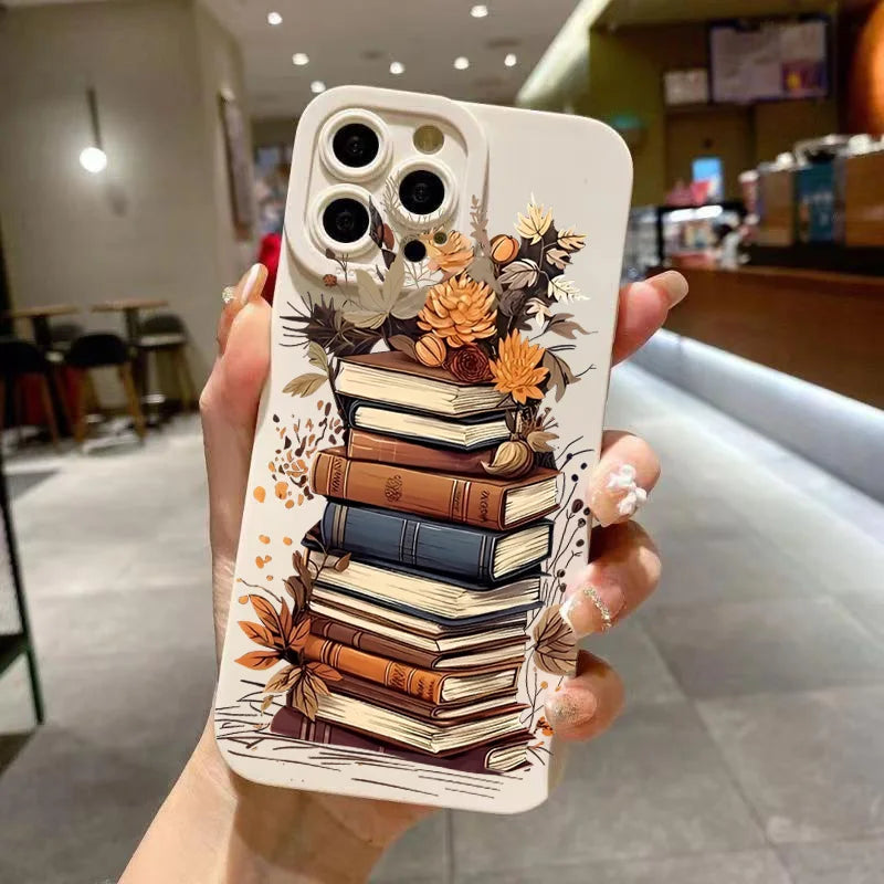 Creative Beautiful Book Pattern Phone Case For iPhone 11 12 13 14 15 16 17 Air Pro Max 16E 7 8 Plus X XR XS SE2 Shockproof Cover