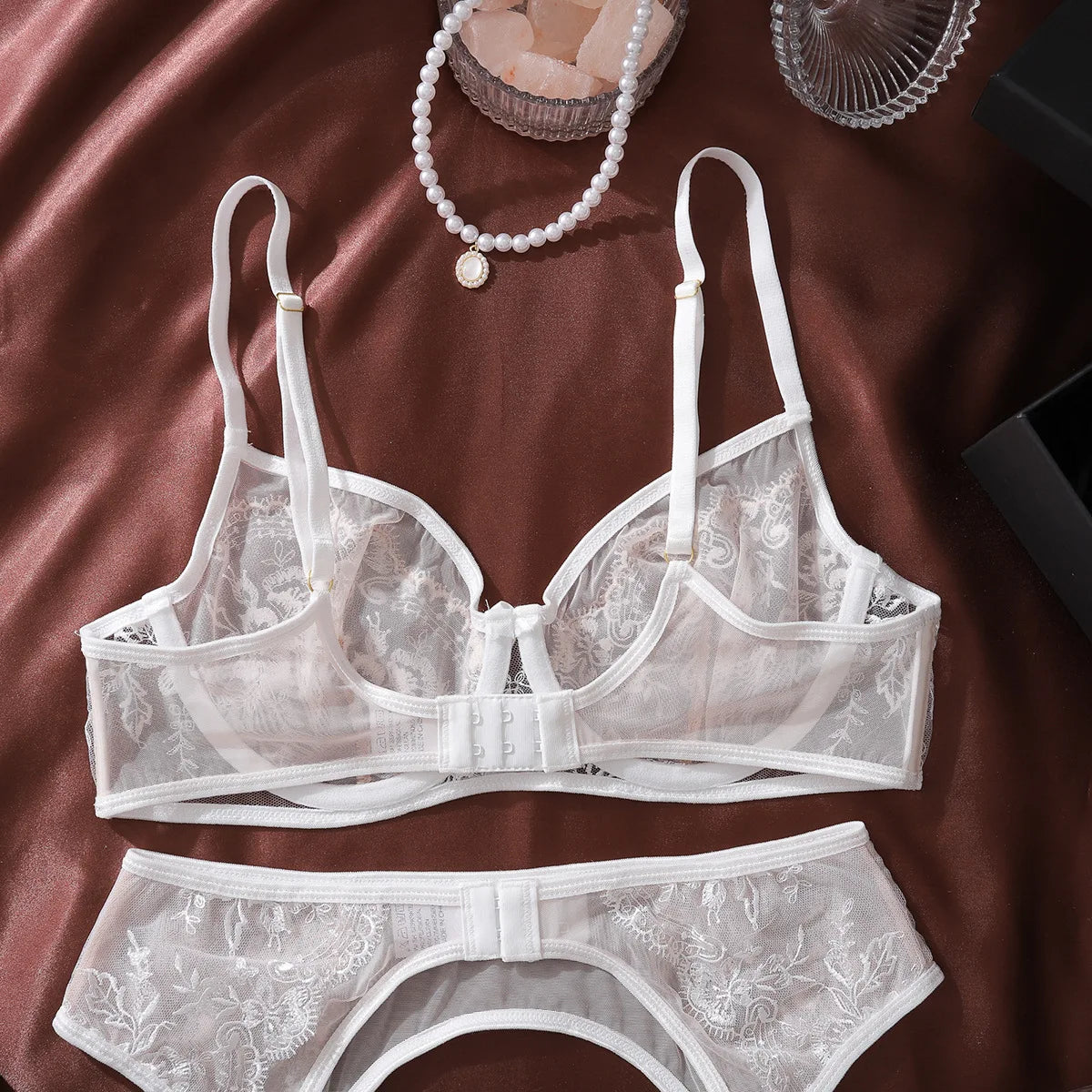 Diccvicc Floral Embroidery Lingerie See Through Lace Garter Underwear Woman Complete Set Extreme Sexy Intimate Kit Erotic Outfit