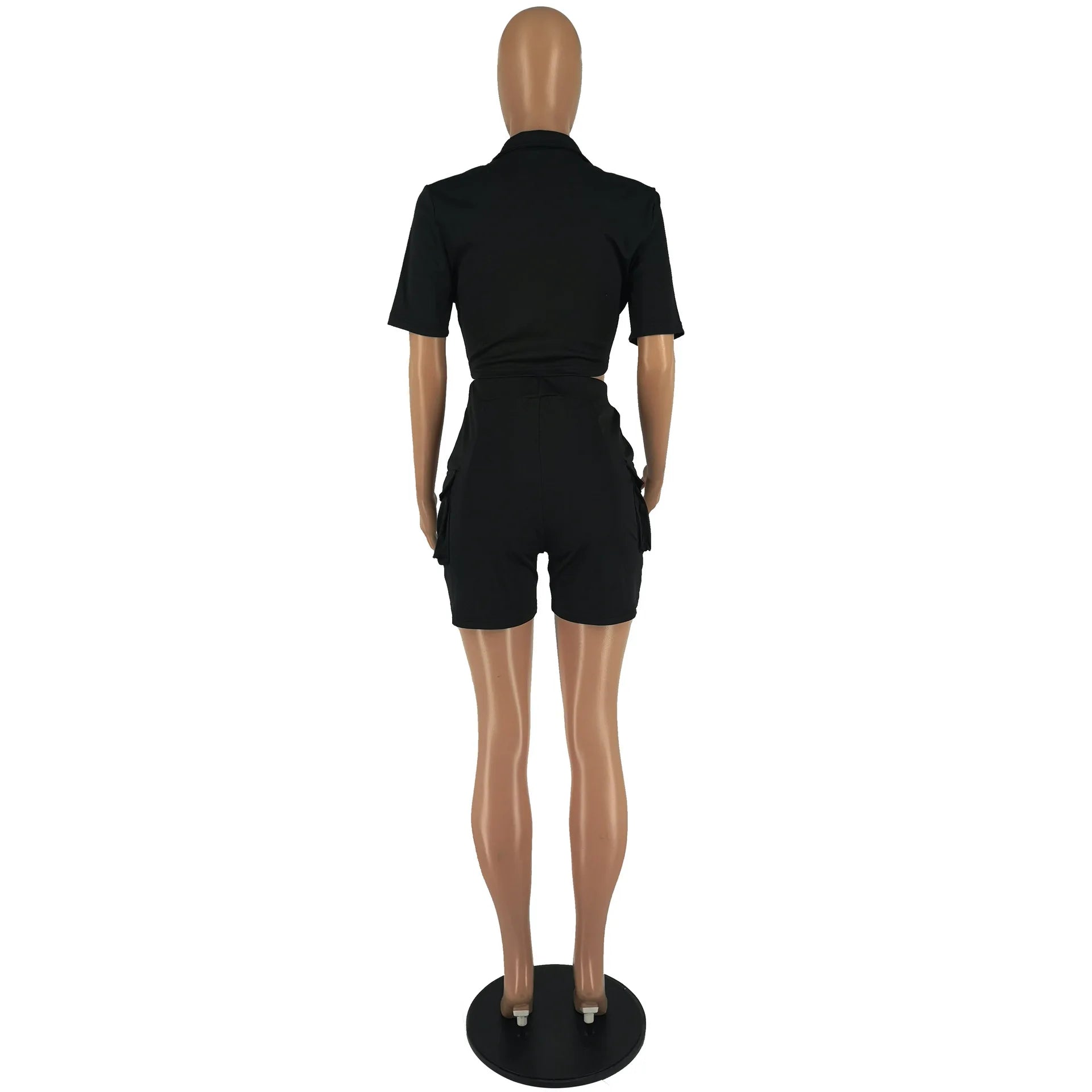 Women Shorts Two Piece Set Turn Down Collar Shirt Button Lace Up High Waist Short Sets Pockets Elegant Lady Streetwear Suit
