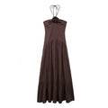Elegant 3D Flower Long Dress Women Halter Backless Pleated Female Pary Dresses 2024 Fashion Street Sleeveless Solid Lady Robes
