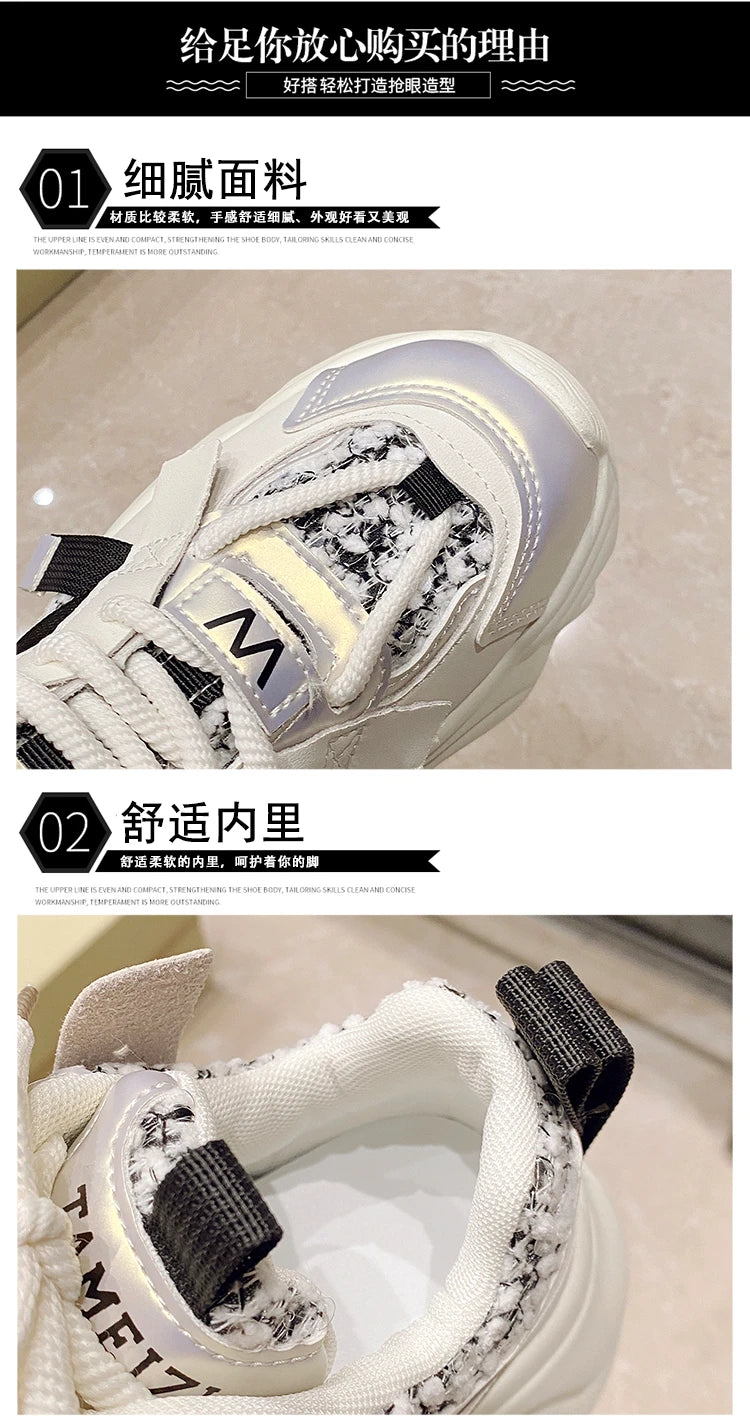 7CM Fashion Spring Autumn Sneakers Women Lace Up Chunky Platform Sports Dad Shoes Woman Comfort Casual Shoes Zapatillas Mujer