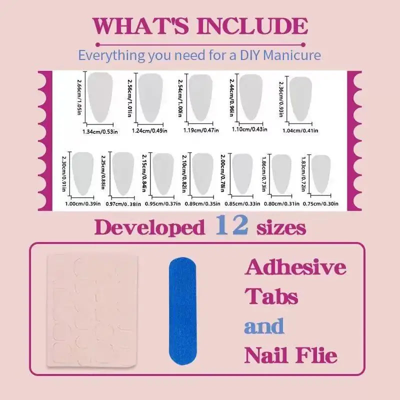 24Pcs Press On Nails Cherry Floral Rhinestone Design French Almond False Nails European Style Full Cover Nail Tips