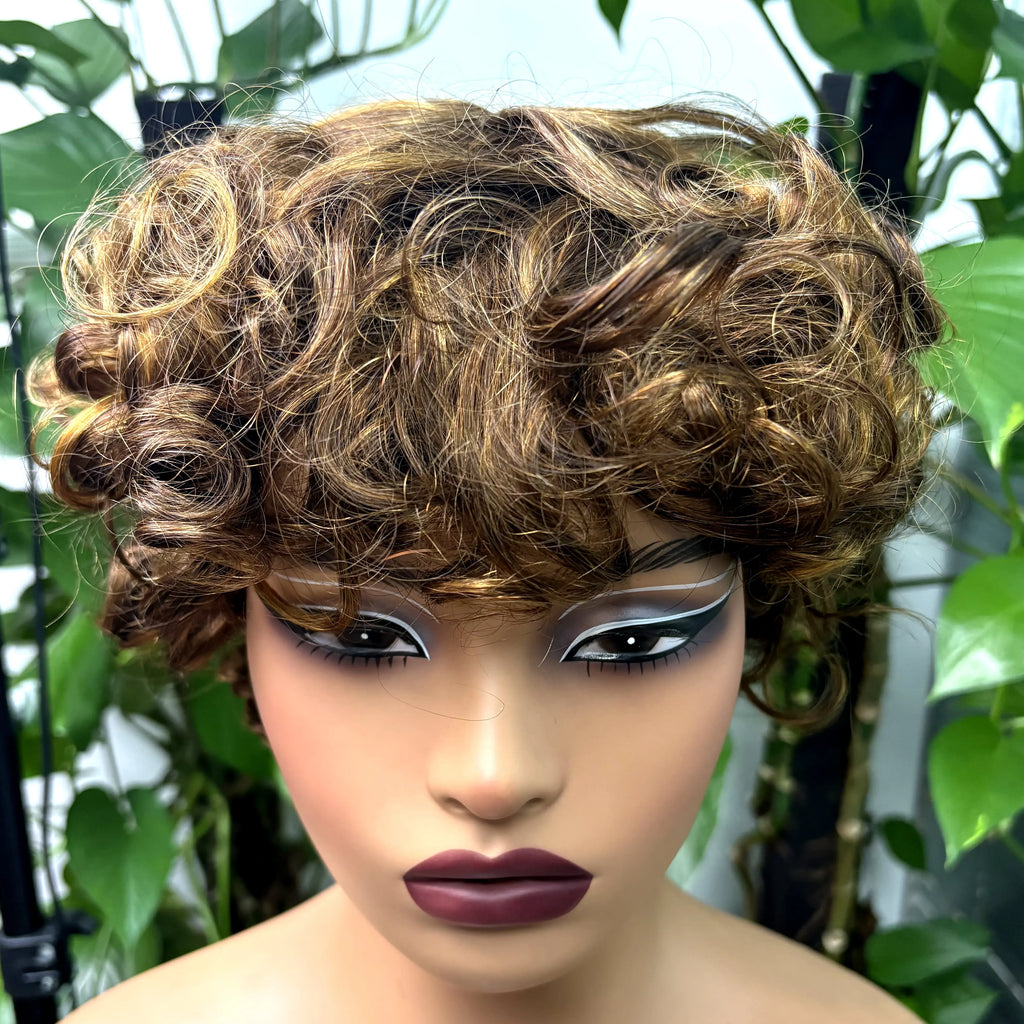 Full Machine Made Loose Wavy Bob Wig Human Hair Wigs 220% Short Colored Bouncy Curly Gluelesss Human Hair Wigs with Bangs