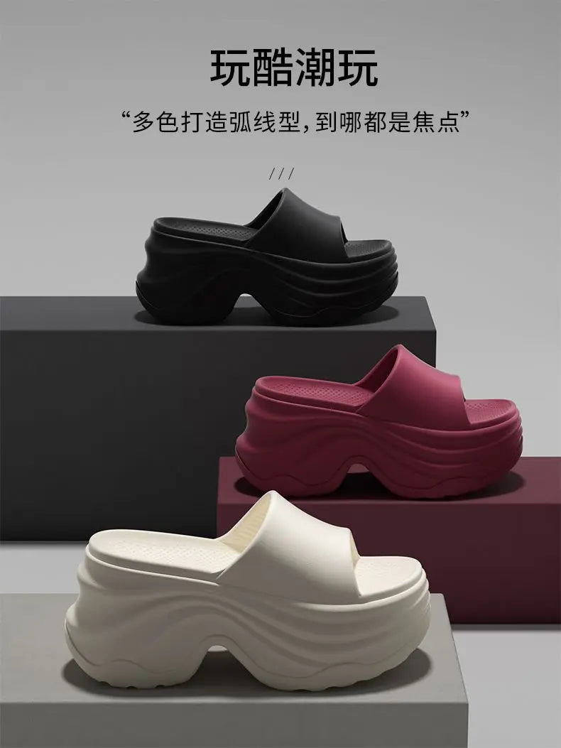 Chunky Platform Slippers for Women Summer 2026 Comfortable Wedge Heels Sandals Woman Solid Non Slip EVA Thick Sole Slides Shoes