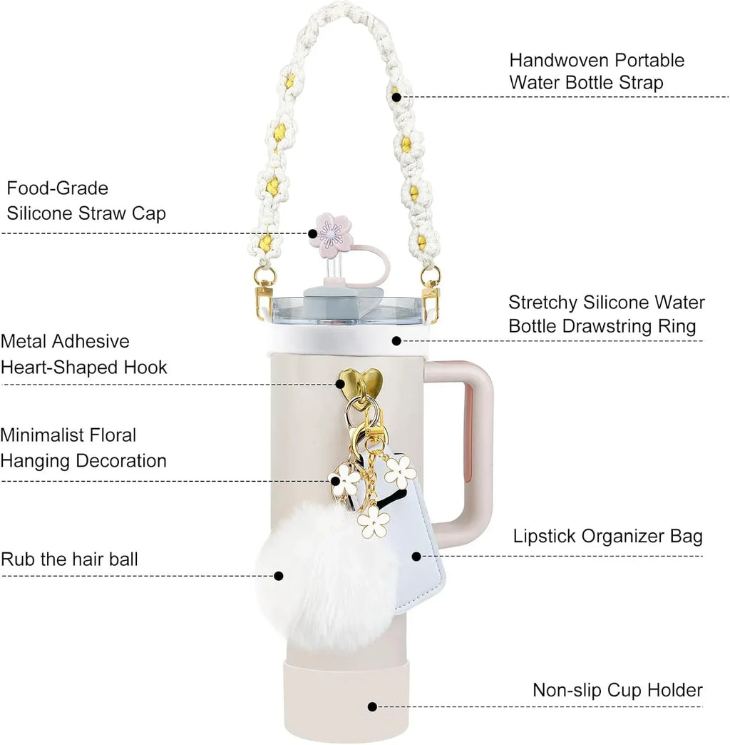 12PCS Accessories for Stanley Cup 30oz 40oz Tumbler Water Bottle Handle Strap Straw Toppers Keychain Charms Silicone Cup Boot