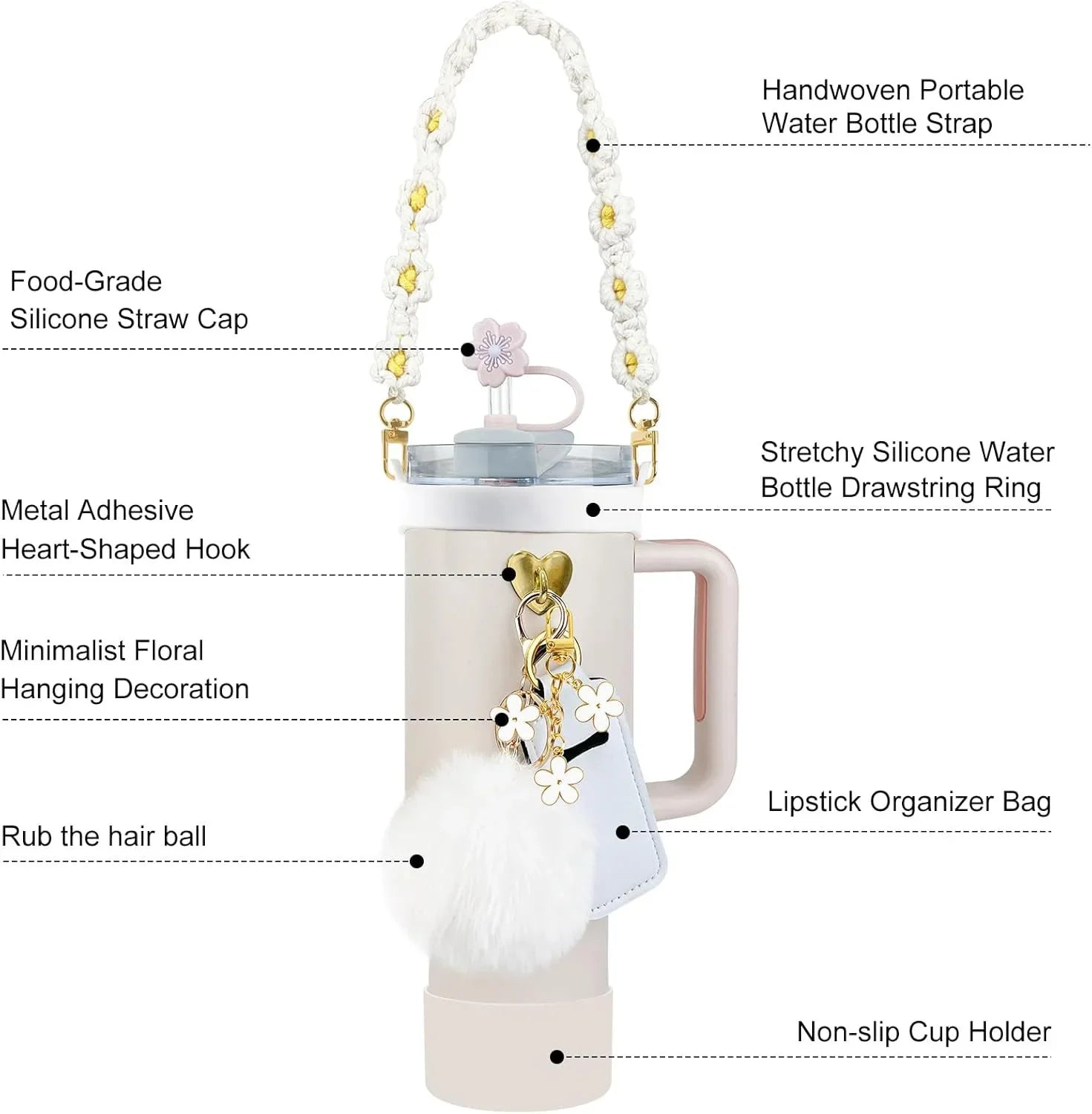 12PCS Accessories for Stanley Cup 30oz 40oz Tumbler Water Bottle Handle Strap Straw Toppers Keychain Charms Silicone Cup Boot